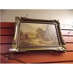 VINTAGE FRAMED OIL  - ORNATE FRAME - FARM LANE