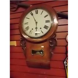 ANTIQUE PENDULUM REGULATOR WALL CLOCK - CIRCA 1820 - HAS KEY & PENDULUM