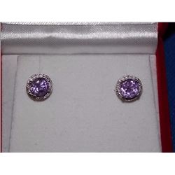 EARRINGS- 1.5 CTW AMETHYST & DIAMONDS IN STERLING SILVER SETTING - RETAIL ESTIMATE $300