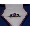 Image 1 : RING - ROUND FACETED BLUE-VIOLET TANZANITE & 2 DIAMONDS IN 10K WHITE GOLD SETTING - WITH CERTIFICATE
