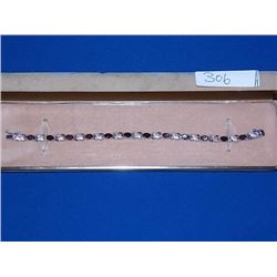 BRACELET - GARNET & DIAMOND IN STERLING SILVER INFINITY LINK DESIGNED SETTING - RETAIL ESTIMATE $325