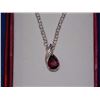 Image 1 : NECKLACE - 1.15CT PEAR FACETED GARNET & DIAMOND IN STERLING SILVER SETTING - BEZEL/PRESSURE SET - IN