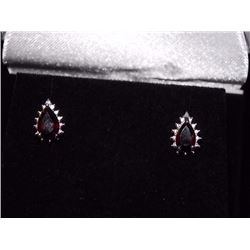 EARRINGS - PEAR FACETED GARNET & DIAMOND IN STERLING SILVER SETTING - RETAIL ESTIMATE $350