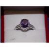Image 1 : RING - 1.75CT OVAL FACETED AMETHYST & 2 DIAMONDS IN STERLING SILVER SETTING - INCLUDES CERTIFICATE $