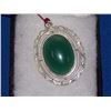 Image 1 : PENDANT - FROM ESTATE - CHRYSOPRASE IN STERLING SILVER SETTING - BIRMINGHAM HALL MARKS "T.H.F. "