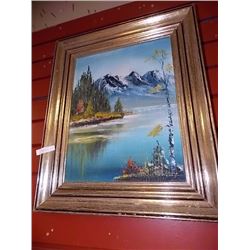 FRAMED OIL PICTURE - LAKE & MOUNTAINS