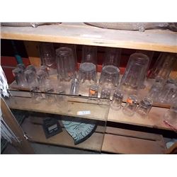 SHELF OF SHOT GLASSES & GLASSES