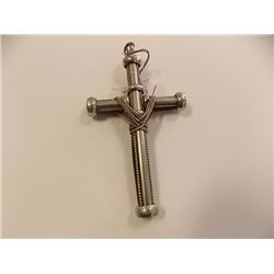 PENDANT - LARGE LEATHER & STEEL CROSS