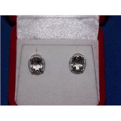 EARRINGS - 3.5CTW GREEN AMETHYST & DIAMOND IN STERLING SILVER SETTING - INCLUDES CERTIFICATE $350