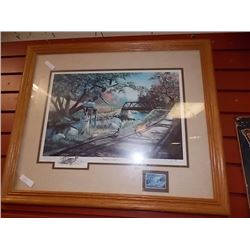 FRAMED LIMITED COMMEMORATIVE PRINT - KEN ZYLLA - PHEASANTS - "NARY A CARE" - 24 X 20" FRAME - WITH S