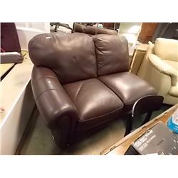 CHOCOLATE BROWN LEATHER NATUZZI ROLLED ARM SECTIONAL SECTION