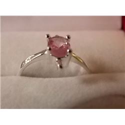 SILVER RING - STAMPED 925 - PINK & RED STONE