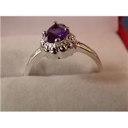 SILVER RING - STAMPED 925 - PURPLE STONE