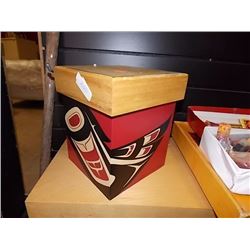 LIDDED WOOD BOX - FIRST NATIONS MOTIF