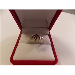 RING - CENTER RUBY IN 10K YELLOW GOLD SETTING - HEART DESIGN - RETAIL ESTIMATE $350