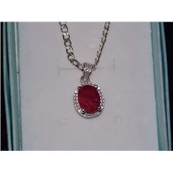 NECKLACE - 2.2CT OVAL FACETED RUBY & DIAMOND IN STERLING SILVER SETTING - INCLUDES CERTIFICATE $345