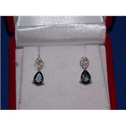 EARRINGS - NEW 1.25 CTW PEAR FACETED MYSTIC TOPAZ & ROUND FACETED DIAMONDS IN STERLING SILVER STUD D
