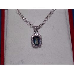 NECKLACE - EMERALD FACETED OCEAN BLUE MYSTIC TOPAZ IN STERLING SILVER SETTING - RETAIL ESTIMATE $350