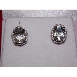 EARRINGS - 3.5CTW GREEN AMETHYST & DIAMOND IN STERLING SILVER SETTING - INCLUDES CERTIFICATE $350