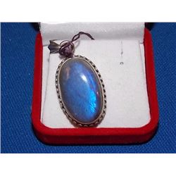 PENDANT - POLISHED LABORADITE IN STERLING SILVER SETTING - 2" LONG