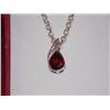 Image 1 : NECKLACE - 1.15CT PEAR FACETED GARNET & DIAMOND IN STERLING SILVER SETTING - BEZEL/PRESSURE SET - IN