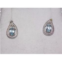 EARRINGS - NEW OVAL FACETED BLUE TOPAZ & ROUND FACETED YELLOW CHAMPAGNE DIAMONDS IN STERLING SILVER 