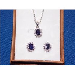 NECKLACE & EARRING SET - NEW - 1.85 TCW SAPPHIRE & DIAMONDS IN STERLING SILVER SETTING - INCLUDES CE