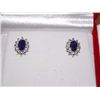 Image 1 : EARRINGS - BLUE SAPPHIRE & DIAMOND IN STERLING SILVER SETTING - WITH CERTIFICATE $400