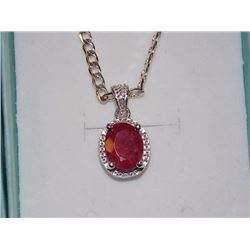 NECKLACE - 2.2CT OVAL FACETED RUBY & DIAMOND IN STERLING SILVER SETTING - INCLUDES CERTIFICATE $345