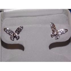 EARRINGS- DIAMOND IN STERLING SILVER SETTING - BUTTERLY MOTIF - INCLUDES RHODIUM PLATING FOR DURABLI
