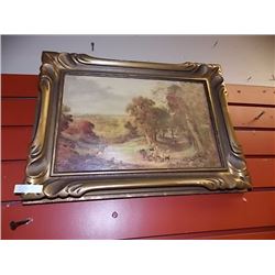 VINTAGE FRAMED OIL  - ORNATE FRAME - FARM LANE