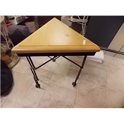 TRAINGLE MAPLE & WROUGHT IRON SIDE TABLE