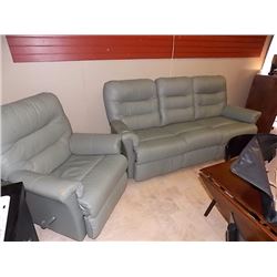 LEATHER STYLE RECLINING CHESTERFIELD & CHAIR