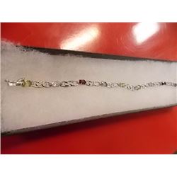 BRACELET - 4.5CTW OVAL FACETED MULTI GEMSTONES AND ROUND FACETED DIAMOND IN STERLING SILVER SETTING 