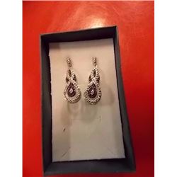 EARRINGS- NEW .25CTW BLUE & WHITE DIAMONDS (20PC) IN STERLING SILVER SETTING - TWIST / DANGLE DESIGN