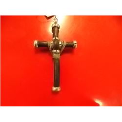 PENDANT - LARGE LEATHER & STEEL CROSS