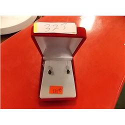 EARRINGS - 2.2 CTW PEAR FACETED GARNET & 2 DIAMONDS IN STERLING SILVER SETTING - RETAIL ESTIMATE $30