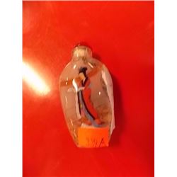 SNUFF BOTTLE - HAND PAINTED - WITH LID - LADY WITH RED & BLUE DRESS