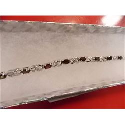BRACELET - 6.0 CTW (12) OVAL FACETED GARNET & DIAMOND IN STERLING SILVER FIGURE 8 DESIGNED SETTING -