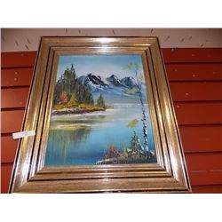 FRAMED OIL PICTURE - LAKE & MOUNTAINS