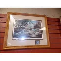 FRAMED LIMITED COMMEMORATIVE PRINT - KEN ZYLLA - PHEASANTS - "NARY A CARE" - 24 X 20" FRAME - WITH S