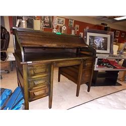 SOLID OAK ROLL TOP DESK - WITH KEY