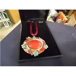 VINTAGE INLAID RED & GREEN NECKLACE PENDANT