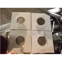 PENNIES - 1904 - 1990 - 1952 - 1946 & 1947 NICKLE = 4 PC TTL