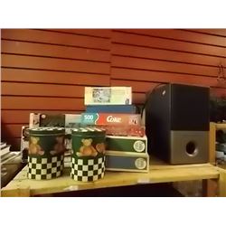 SHELF - PUZZLE, POWER SPEAKERS, TINS