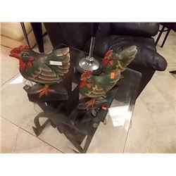 HAND CRAFTED WOOD CARVED ROOSTERS - 3 TTL