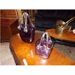 ART GLASS HAND BAG DESIGNED VASES - AMETHYST GLASS COLOR - 2 TTL
