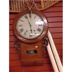 ANTIQUE PENDULUM REGULATOR WALL CLOCK - CIRCA 1820 - HAS KEY & PENDULUM