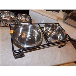 RAISED DUAL PET FEEDER - STAINLESS STEEL & WROUGHT IRON