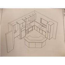 KITCHEN CABINETS - INCLUDES DOORS, BOXES, ISLAND AND COUNTER TOPS - SEE PICS FOR DESIGN IDEA AND MEA